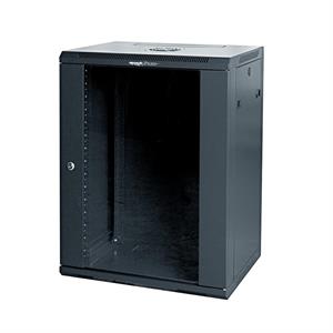 Rack a parete 15 unità 600x450x790 con 1 ventola e 4 montanti, laterali removibili, colore nero