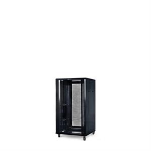 Rack a pavimento 18 unità 600x600x900 con 2 ventole, 4 ruote e 4 montanti, laterali removibili, colore nero