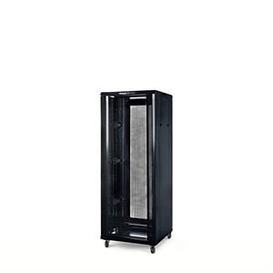 Rack a pavimento 27 unità 600x1000x1400 con 4 ventole, 4 ruote e 4 montanti, laterali removibili, colore nero