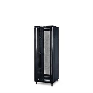 Rack a pavimento 32 unità 600x600x1600 con 2 ventole, 4 ruote e 4 montanti, laterali removibili, colore nero