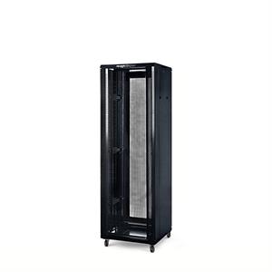 Rack a pavimento 37 unità 600x1200x1800 con 4 ventole, 4 ruote e 4 montanti, laterali removibili, colore nero